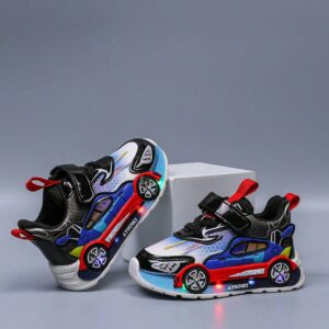 Chaussures Enfants LED Lumineuses Motif Voiture – Baskets Confortables Taille 21-25