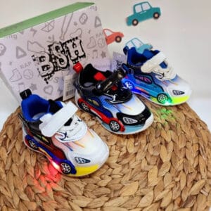 Chaussures Enfants LED Lumineuses Motif Voiture – Baskets Confortables Taille 21-25
