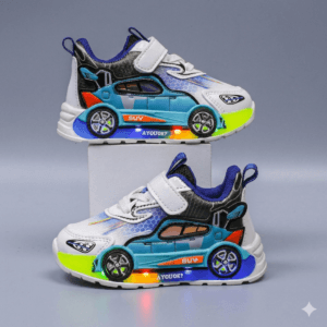 Chaussures Enfants LED Lumineuses Motif Voiture – Baskets Confortables Taille 21-25