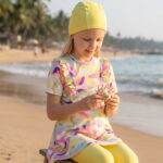 Burkini Fille Anti-UV avec Legging Long – Jaune Multicolore