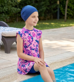 Burkini Fille Anti-UV 2 Pièces avec Bonnet