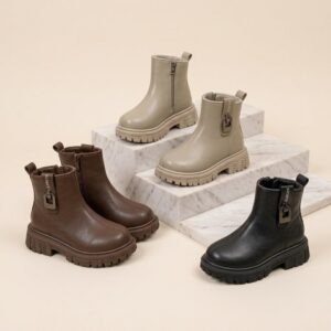 Bottines Fille à Semelle Crantée – Zip Latéral & Boucle Métal | Du 24 au 35